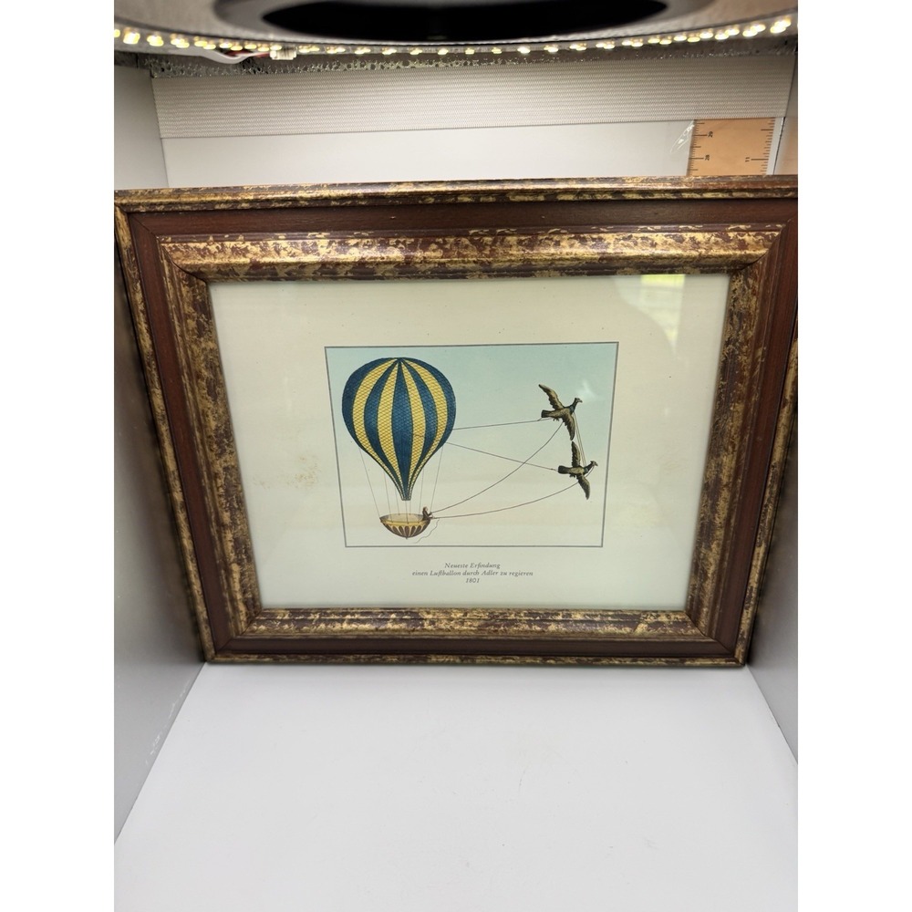 Vintage Framed print‎ of an 1801 invention to steer a balloon with eagles